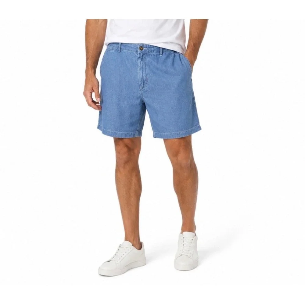 J. Peterman Mens Size 50 Japanese Chambray Three Looms Shorts Blue Coastal